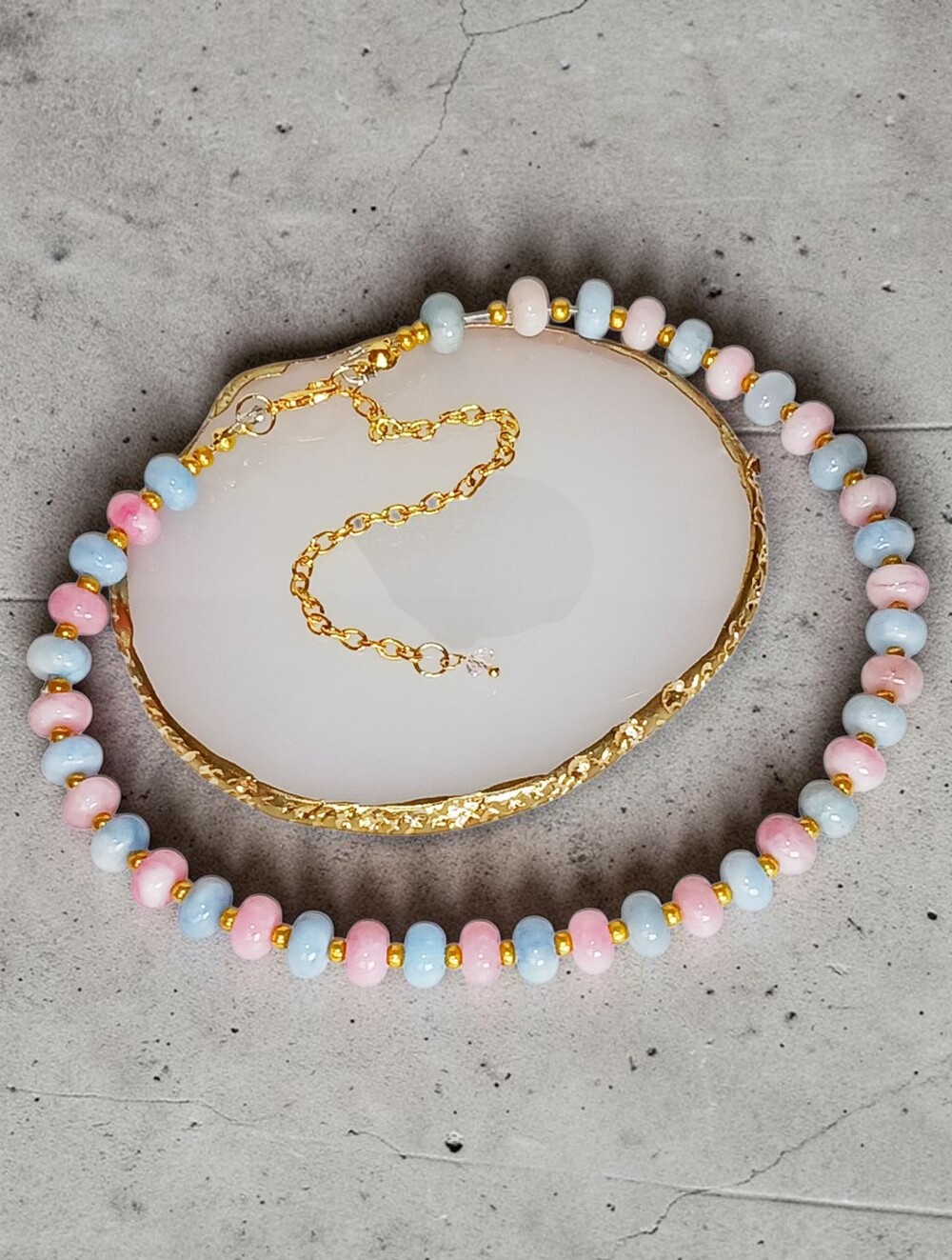 Pastel Blue Aquamarine Pink Morganite Beaded Necklace Coquette Core Soft Girl